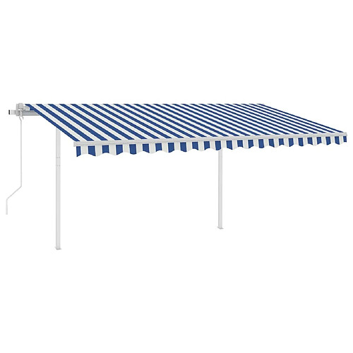 Maison Chic Store banne | Auvent rétractable de porte | Marquise Brise-soleil automatique avec poteaux 4x3 m Bleu et blanc -GKD32272