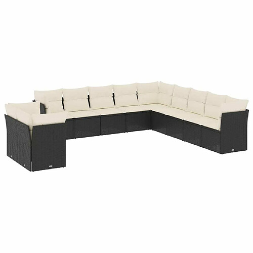 Maison Chic Salon de jardin 11 pcs avec coussins | Ensemble de Table et chaises | Mobilier d'Extérieur noir résine tressée -GKD75077