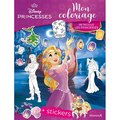 Disney Princesses : Mon coloriage : Retrouve les princesses - + stickers