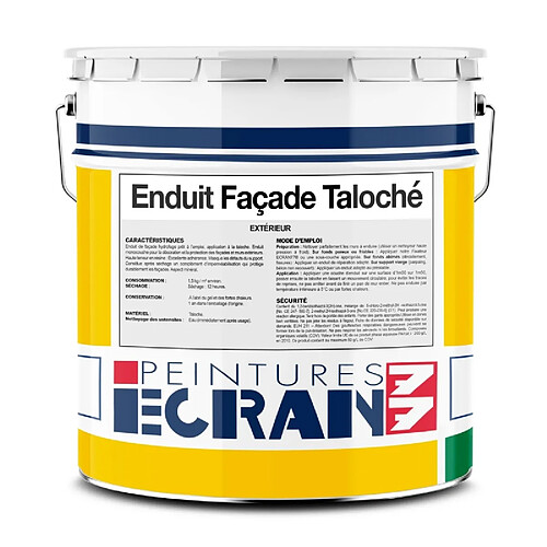 Peintures Daniel Enduit façade taloché hydrofuge, protection mur extérieur, renforce les murs, masque les défauts, prêt à l'emploi ECRAN 77-25 Kg-Blanc de la Côte