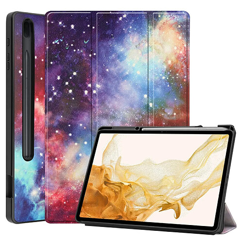 Etui en PU fonction veille/réveil automatique avec support et porte-stylo nébuleuse pour votre Samsung Galaxy Tab S8 Plus