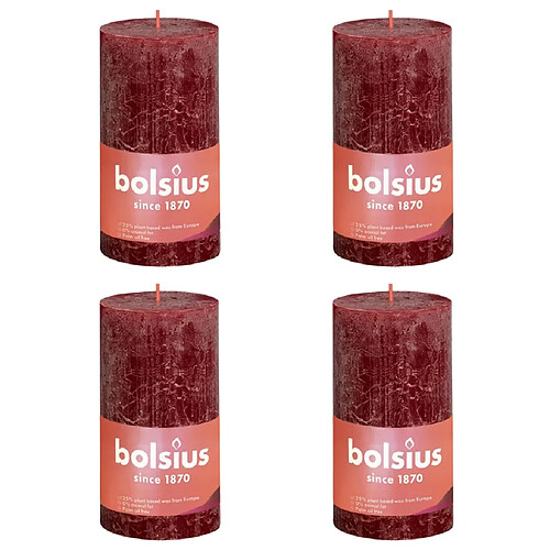 Bolsius Bougies pilier rustiques Shine 4 pcs 130x68 mm Rouge velours