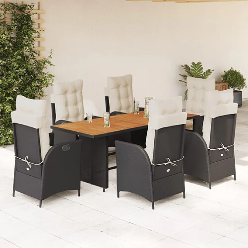 vidaXL Ensemble à manger de jardin coussins 7pcs Noir Résine tressée