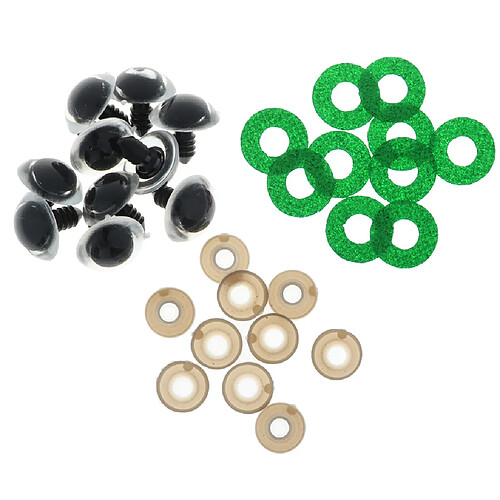 10pcs yeux de jouets de sécurité en plastique + non tissés paillettes + rondelle 18mm vert