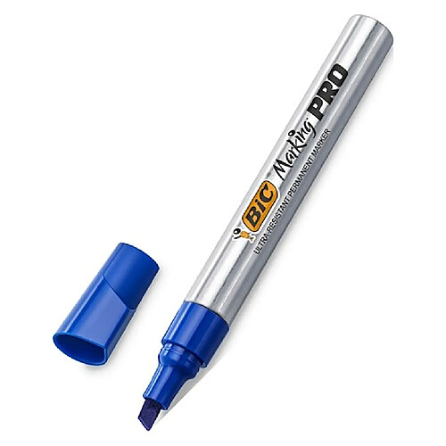 Marqueur permanent Bic Marking Pro pointe biseauté de 1,7 à 4,7 mm - Corps métal - bleu