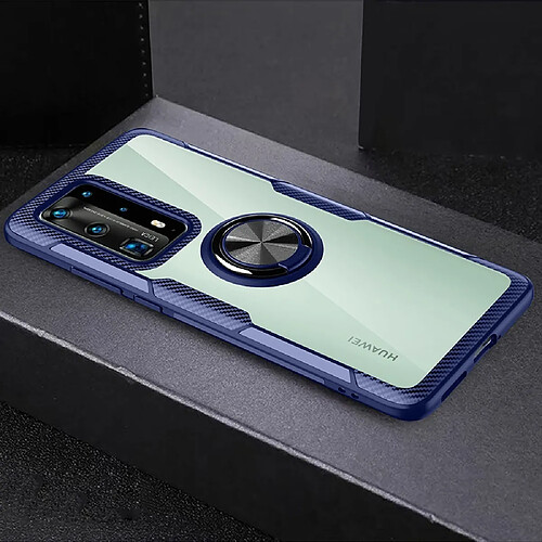 Coque en TPU transparent avec support de bague bleu/noir pour votre Huawei P40 Pro