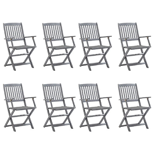 vidaXL Chaises pliables d'extérieur lot de 8 et coussins Bois d'acacia