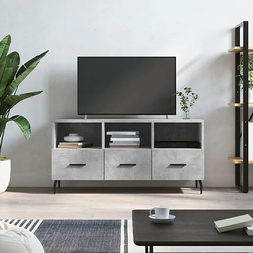 vidaXL Meuble TV gris béton 102x36x50 cm bois d'ingénierie