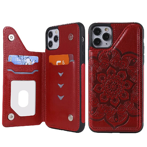 Coque en TPU + PU Porte-cartes antichoc à fleurs rouge pour votre Apple iPhone 11 Pro Max