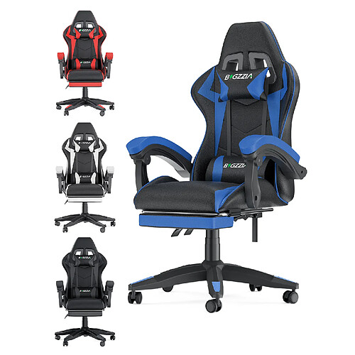 Fauteuil de Bureau - BIGZZIA Siège de bureau Réglable - Chaise gaming avec Appui-tête et Support lombaire, 136kg, Noir et Bleu