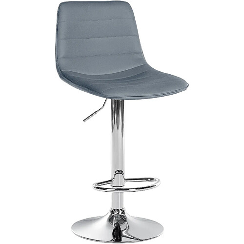 Decoshop26 Tabouret de bar chaise haute x1 avec repose-pieds incurvé en PVC gris structure métallique chromé 10_0005120