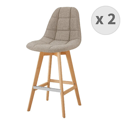 Moloo OWEN - Chaise de bar scandinave tissu Lin pied hêtre (x2)