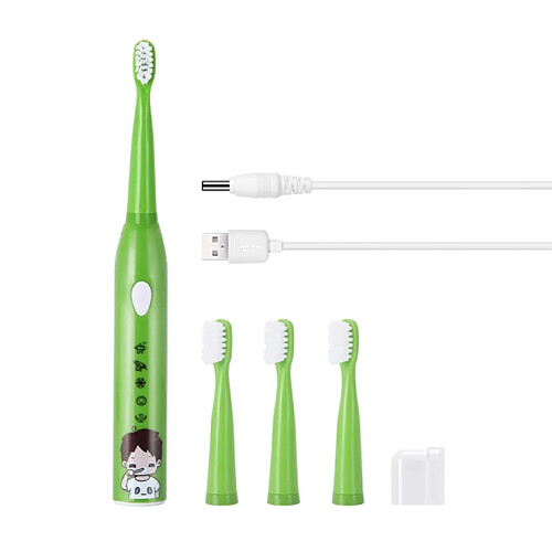 Universal Brosse à dents électrique à 5 modes USB rechargeable dessin animé étanche Brosse à dents à 4 têtes de remplacement pour enfants | Brosse à dents électrique