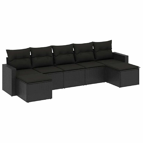 Maison Chic Salon de jardin 7 pcs avec coussins | Ensemble de Table et chaises | Mobilier d'Extérieur noir résine tressée -GKD92668