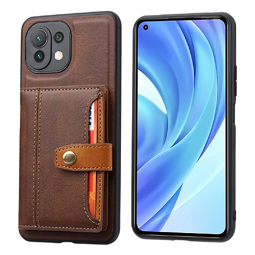 Coque en TPU + PU avec béquille et porte-cartes marron pour votre Xiaomi Mi 11 Lite 4G/5G