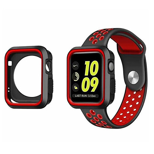 PHONECARE Kit Coque Military DoubleColor + Bracelet Bicolore SportStyle pour Apple Watch Series 4 - 40mm - Noir / rouge