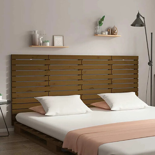 Maison Chic Tête de lit scandinave,Meuble de chambre murale Marron miel 206x3x91,5 cm Bois massif de pin -MN52107