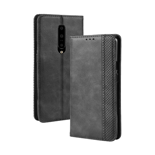 Wewoo Housse Coque Étui en cuir à boucle magnétique avec rétro pour Crazy Horse Texture horizontale OnePlus 7 Proavec support et fentes cartes et cadre photo noir