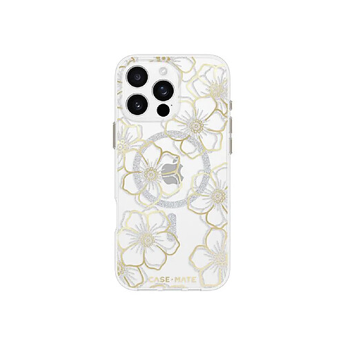 CASE MATE Coque pour Apple iPhone 16 Pro Max MagSafe Motif Floral Gems Dorée