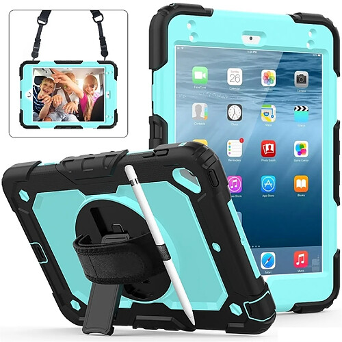 Wewoo Coque Renforcée Gel de silice noir antichoc + Étui de protection coloré pour iPad Mini 2019 / Mini 4 avec support et bandoulière et dragonne et fente stylo Bleu bébé