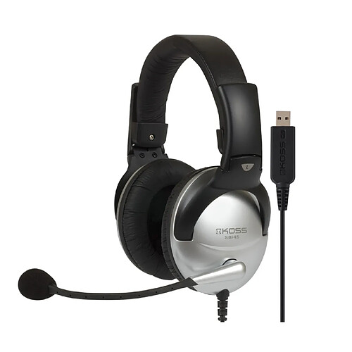 Casque d'Ecoute Supra-Auriculaire avec Microphone Antibruit, Câble USB, Gamer, , Noir/Argent, KOSS, SB45 USB