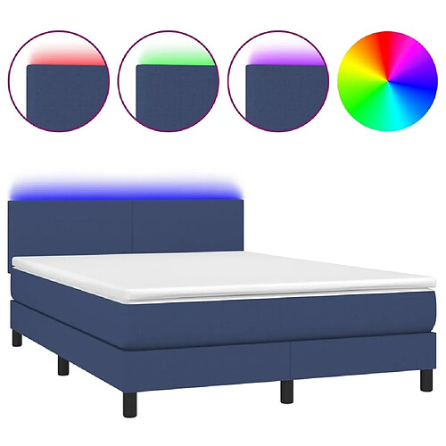 Maison Chic Lit adulte- Lit + matelas,Sommier à lattes de lit avec matelas LED Bleu 140x200 cm Tissu -GKD31054