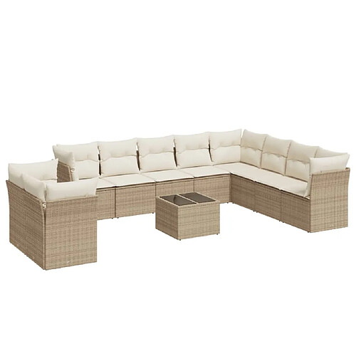 Maison Chic Salon de jardin 11 pcs avec coussins | Ensemble de Table et chaises | Mobilier d'Extérieur beige résine tressée -GKD46933