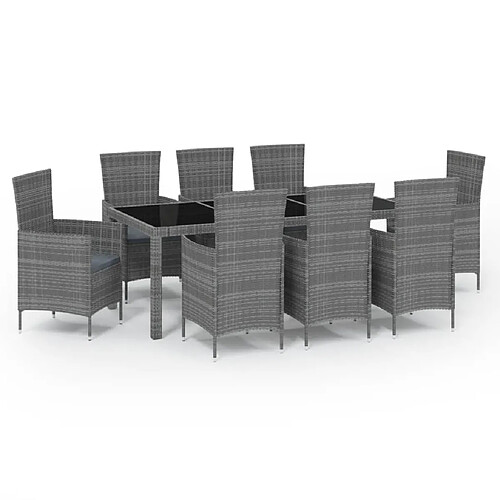 Maison Chic Mobilier à dîner 9 pcs de jardin avec coussins - Ensemble table et chaises d'extérieur - Salon/Mobilier de jardin classique Résine tressée Gris -MN56410