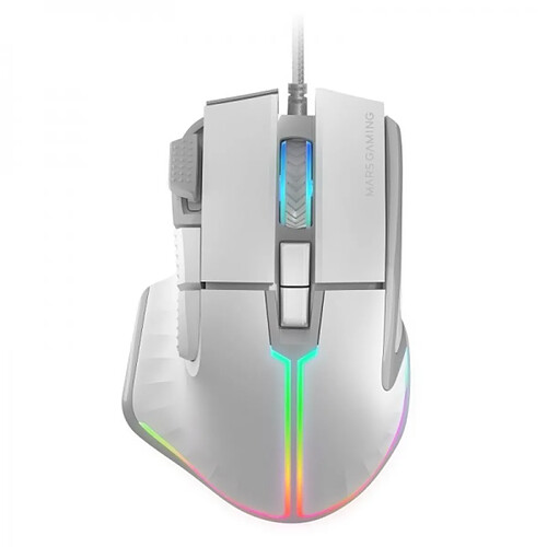 Souris Gaming Mars Gaming MM-XT - Éclairage RGB - Capteur A825PRO 12800 DPI - 9 Boutons HUANO - Câble Paracord Plume - Compatible Multiplateforme - Couleur Blanc