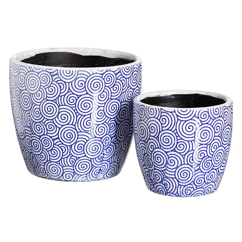 BigBuy Garden Set de pots de fleurs Bleu Terre cuite 19 x 19 x 17 cm Rond (2 Unités)