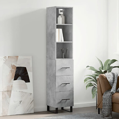 vidaXL Buffet haut Gris béton 34,5x34x180 cm Bois d'ingénierie