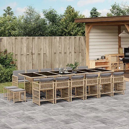 vidaXL Ensemble à manger de jardin et coussins 17 pcs mélange beige