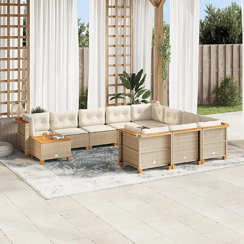 vidaXL Salon de jardin 11 pcs avec coussins beige résine tressée