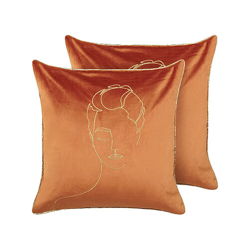 Beliani Lot de 2 coussins CROCUS Velours 45 x 45 cm Abstrait Orange