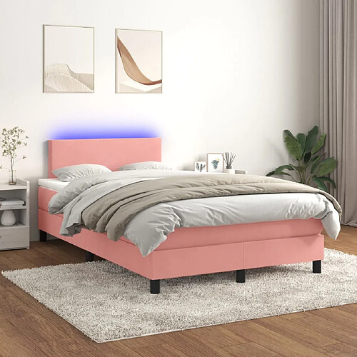 vidaXL Sommier à lattes de lit avec matelas LED Rose 120x200cm Velours