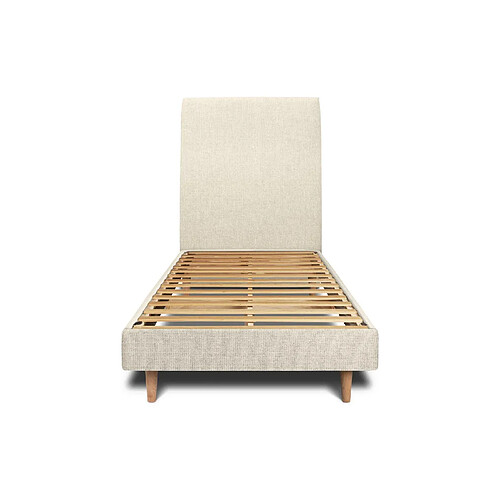 Sommeil de plomb Lit 90x190cm avec tête de lit tapissier tissu et sommier kit Beige clair - Hauteur totale : 29cm