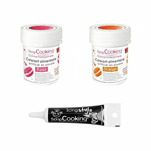 Scrapcooking 2 colorants alimentaires orange-rose + Stylo glaçage noir