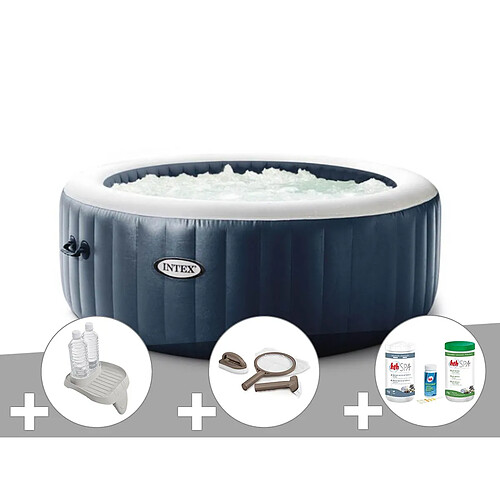 Kit spa gonflable Intex PureSpa Blue Navy rond Bulles 4 places + Kit d'entretien + Porte/verre + Kit traitement brome