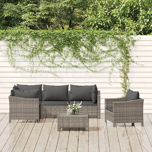 vidaXL Salon de jardin 6 pcs avec coussins Gris Résine tressée