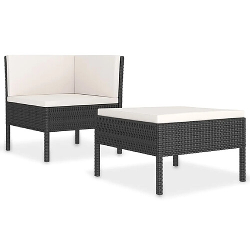 Maison Chic Salon de jardin 2 pcs avec coussins - Table et chaises d'extérieur - Mobilier/Meubles de jardin Moderne Résine tressée Noir -MN92547