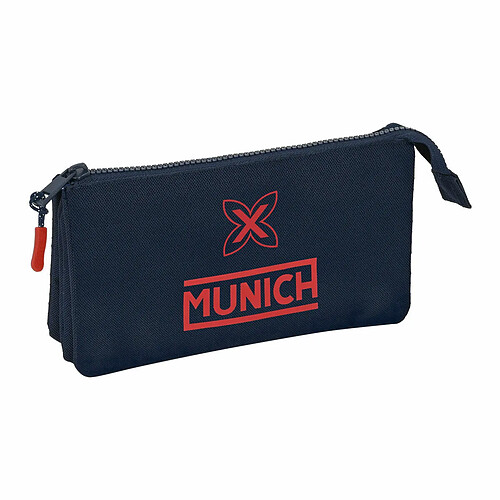 Trousse Fourre-Tout Triple Munich Flash Blue marine 22 x 12 x 3 cm