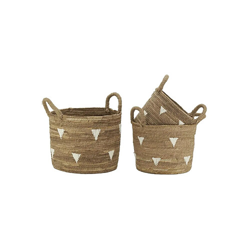 Aubry Gaspard Cache-pots en abaca naturel et triangles blancs (lot de 3).