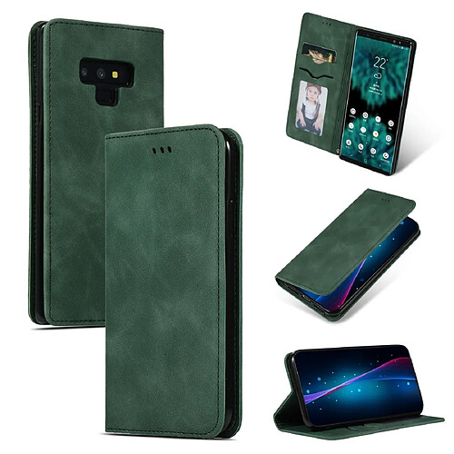 Wewoo Housse Coque Etui en cuir avec rabat horizontal magnétique Business Skin Feel pour Galaxy Note 9 vert armée