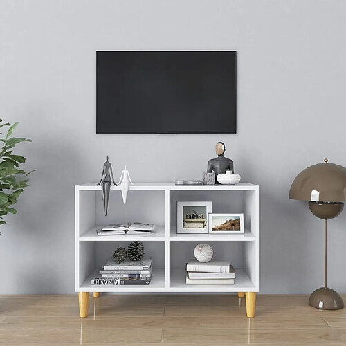 Maison Chic Meuble TV scandinave avec pieds - Banc TV pour salon en bois massif Blanc 69,5x30x50 cm -MN29015