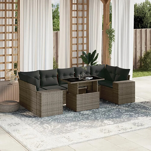 vidaXL Salon de jardin 8 pcs avec coussins gris résine tressée