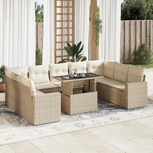 vidaXL Salon de jardin avec coussins 10 pcs beige résine tressée