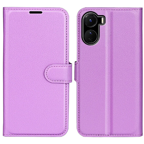 Etui en PU texture litchi, fermoir magnétique avec support pour votre Vivo Y16 4G - violet