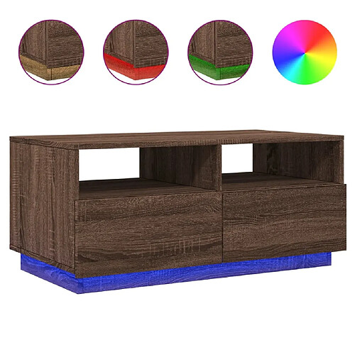 ComfortXL Table Basse Avec Lumières LED Chêne Marron 90x49x40 Cm