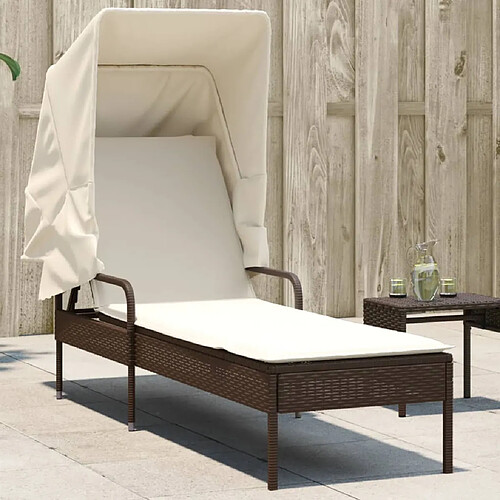 vidaXL Chaise longue avec auvent marron résine tressée