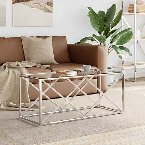 Maison Chic Table basse,Table Console Table d'appoint, Table pour salon 110x45x45 cm acier inoxydable et verre -MN56610